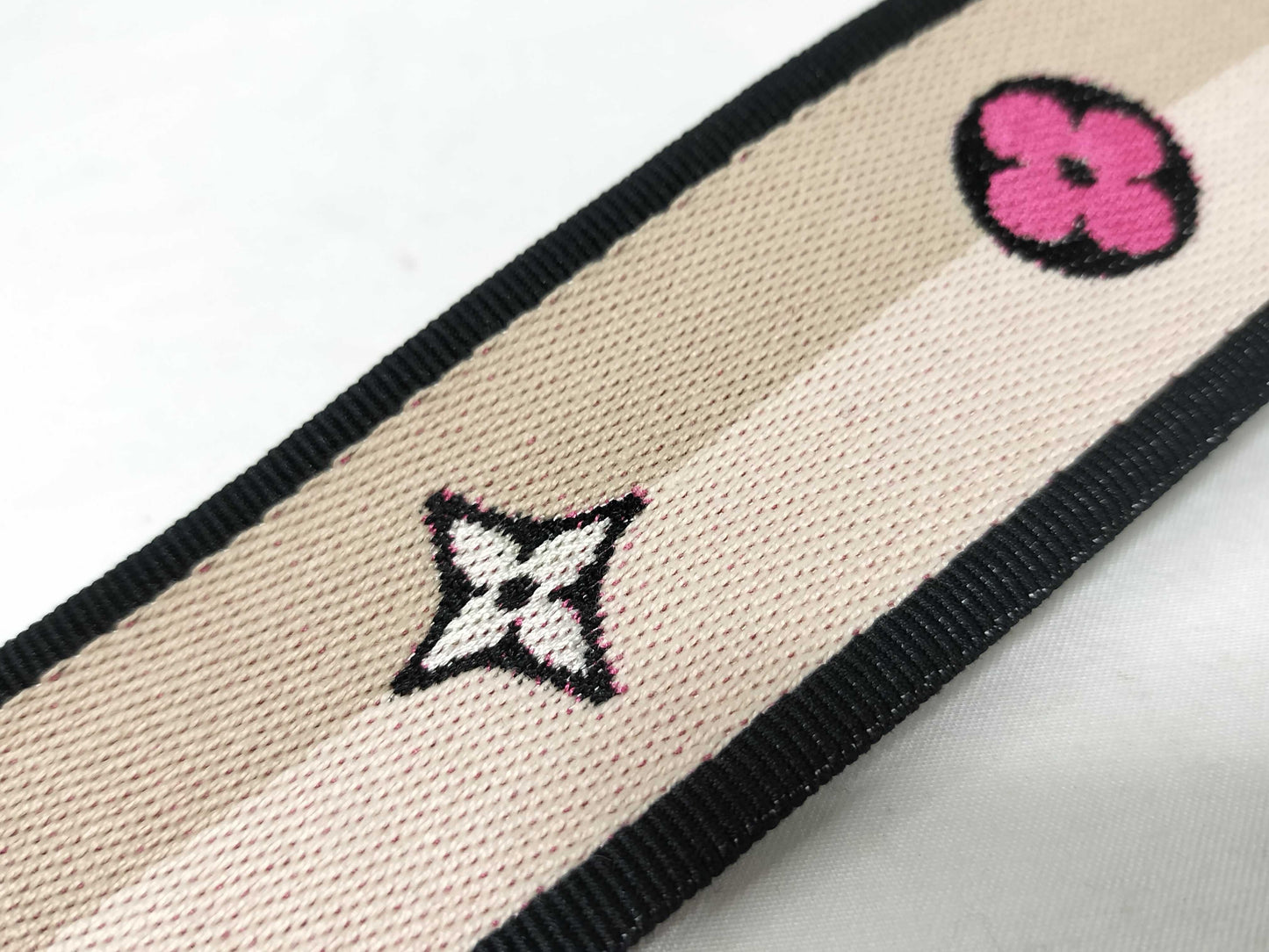 LOUIS VUITTON Signature Strap, Beige/Black/Pink, Signature Canvas with Gold Hardware