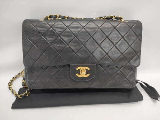 CHANEL Classic Double Flap Shoulder Bag, Size 26, Black Quilted Lambskin Leather with Gold Hardware