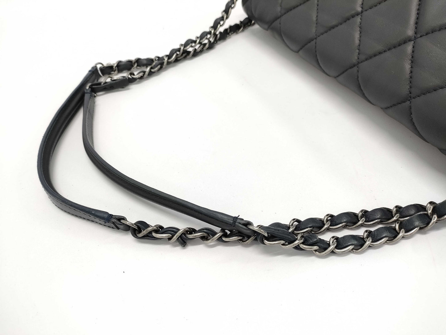 CHANEL Timeless Jumbo Trio Dark Blue Lambskin Quilted Leather Shoulder Bag with Silver Hardware