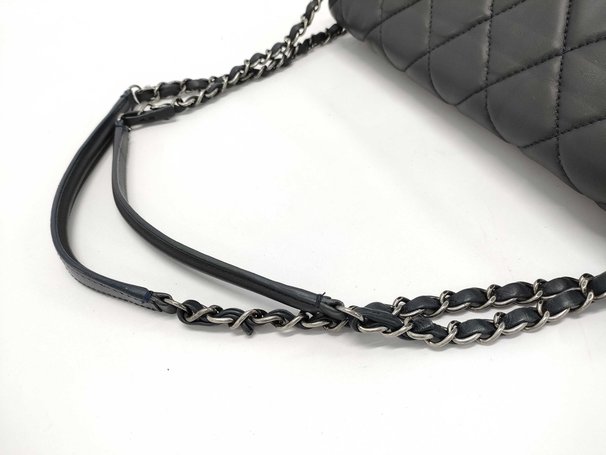 CHANEL Timeless Jumbo Trio Dark Blue Lambskin Quilted Leather Shoulder Bag with Silver Hardware