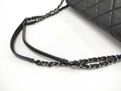 CHANEL Timeless Jumbo Trio Dark Blue Lambskin Quilted Leather Shoulder Bag with Silver Hardware
