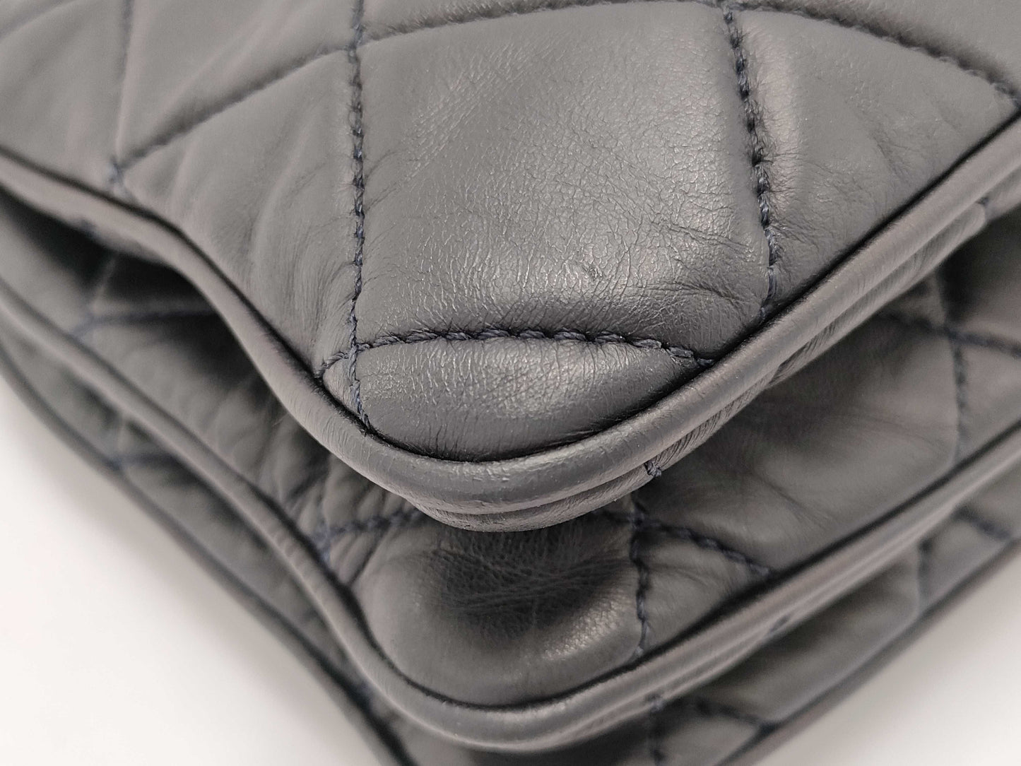 CHANEL Timeless Jumbo Trio Dark Blue Lambskin Quilted Leather Shoulder Bag with Silver Hardware