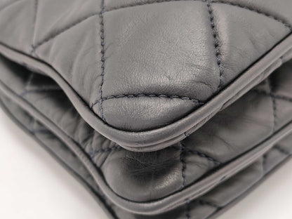 CHANEL Timeless Jumbo Trio Dark Blue Lambskin Quilted Leather Shoulder Bag with Silver Hardware