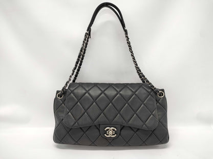 CHANEL Timeless Jumbo Trio Dark Blue Lambskin Quilted Leather Shoulder Bag with Silver Hardware