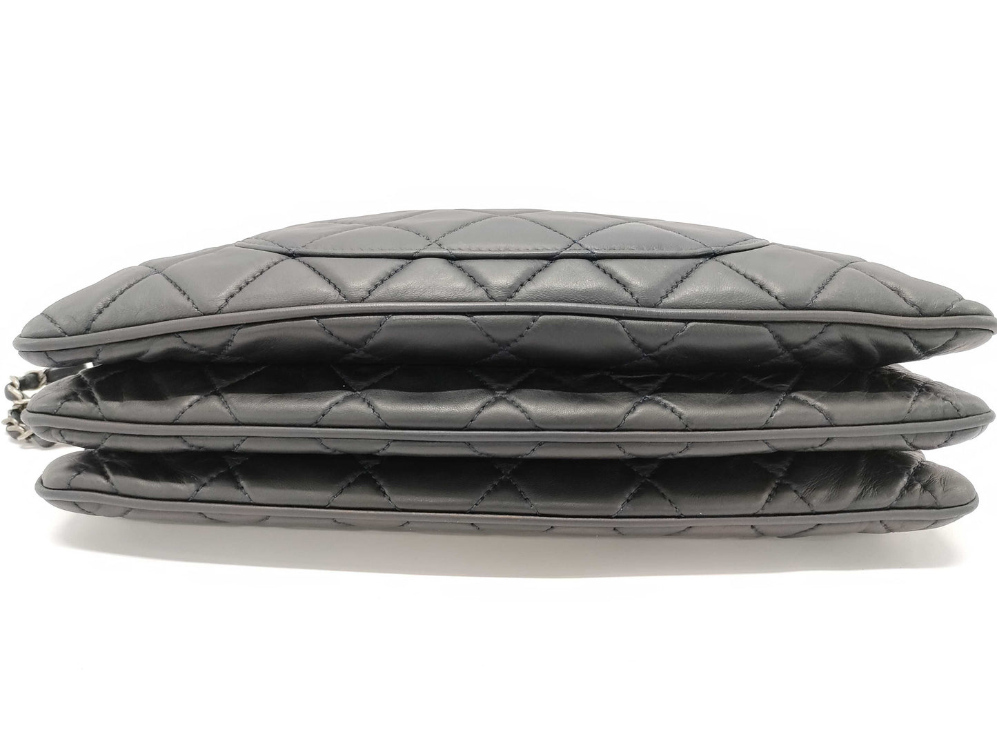 CHANEL Timeless Jumbo Trio Dark Blue Lambskin Quilted Leather Shoulder Bag with Silver Hardware