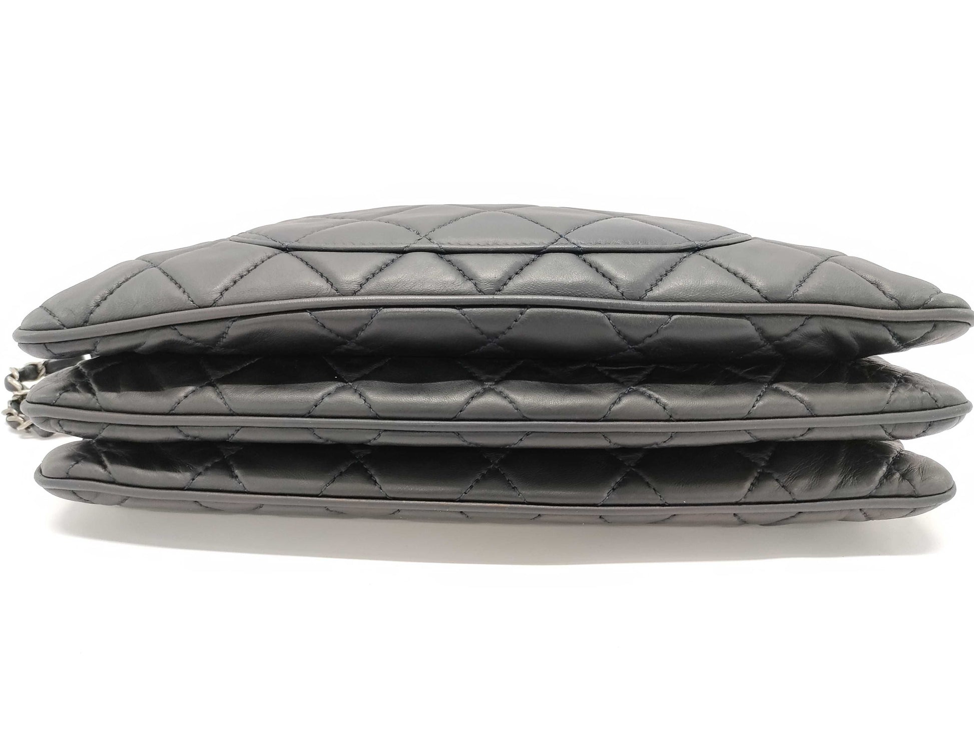 CHANEL Timeless Jumbo Trio Dark Blue Lambskin Quilted Leather Shoulder Bag with Silver Hardware