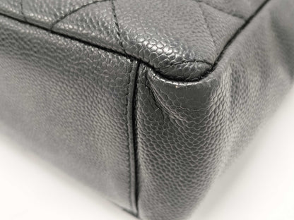 CHANEL CC Petite Shopping Tote in Black Caviar Leather with Silver Hardware
