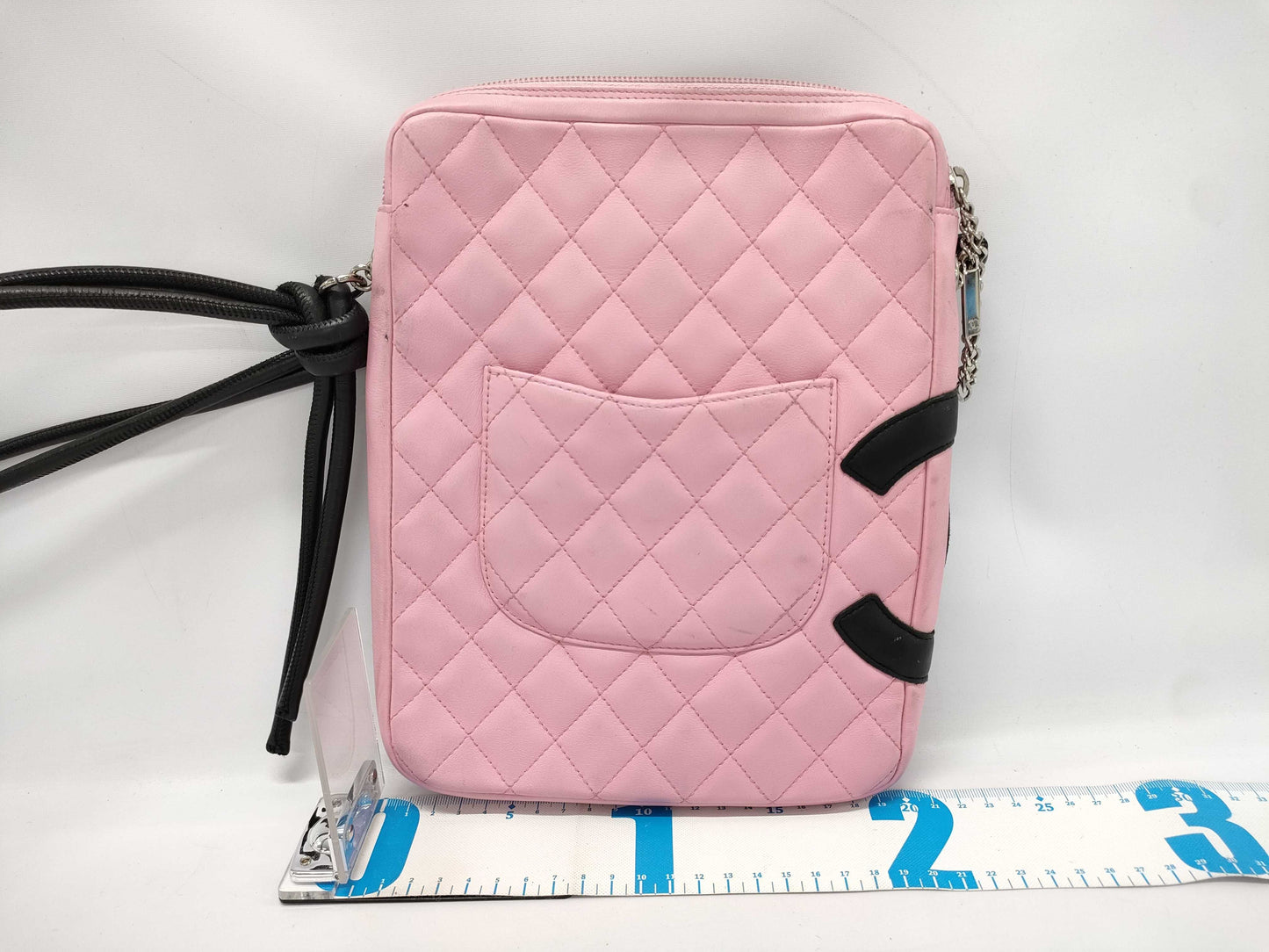 CHANEL Cambon Ligne Crossbody Shoulder Bag in Pink and Black with Quilted Design and Silver Hardware