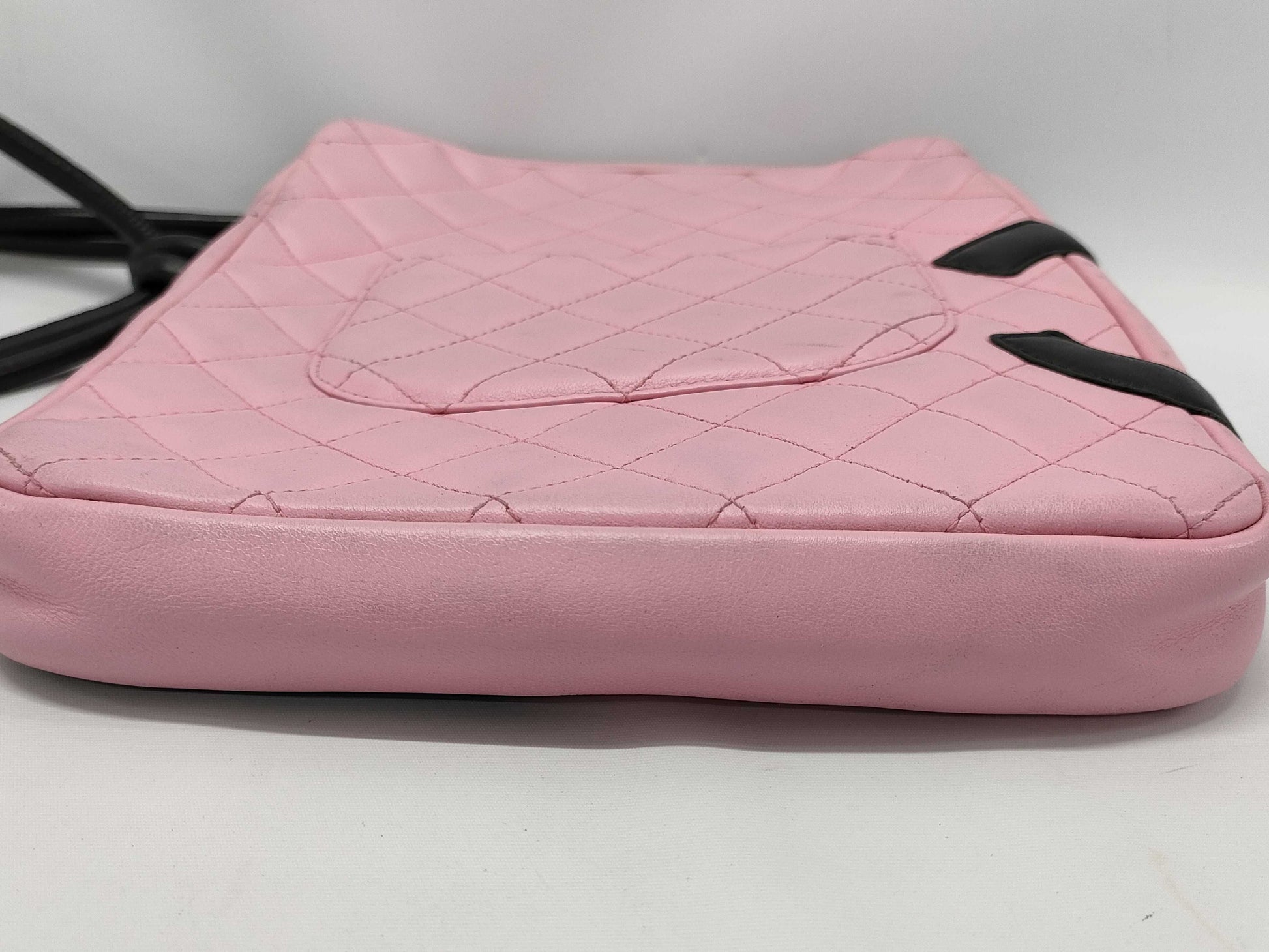 CHANEL Cambon Ligne Crossbody Shoulder Bag in Pink and Black with Quilted Design and Silver Hardware