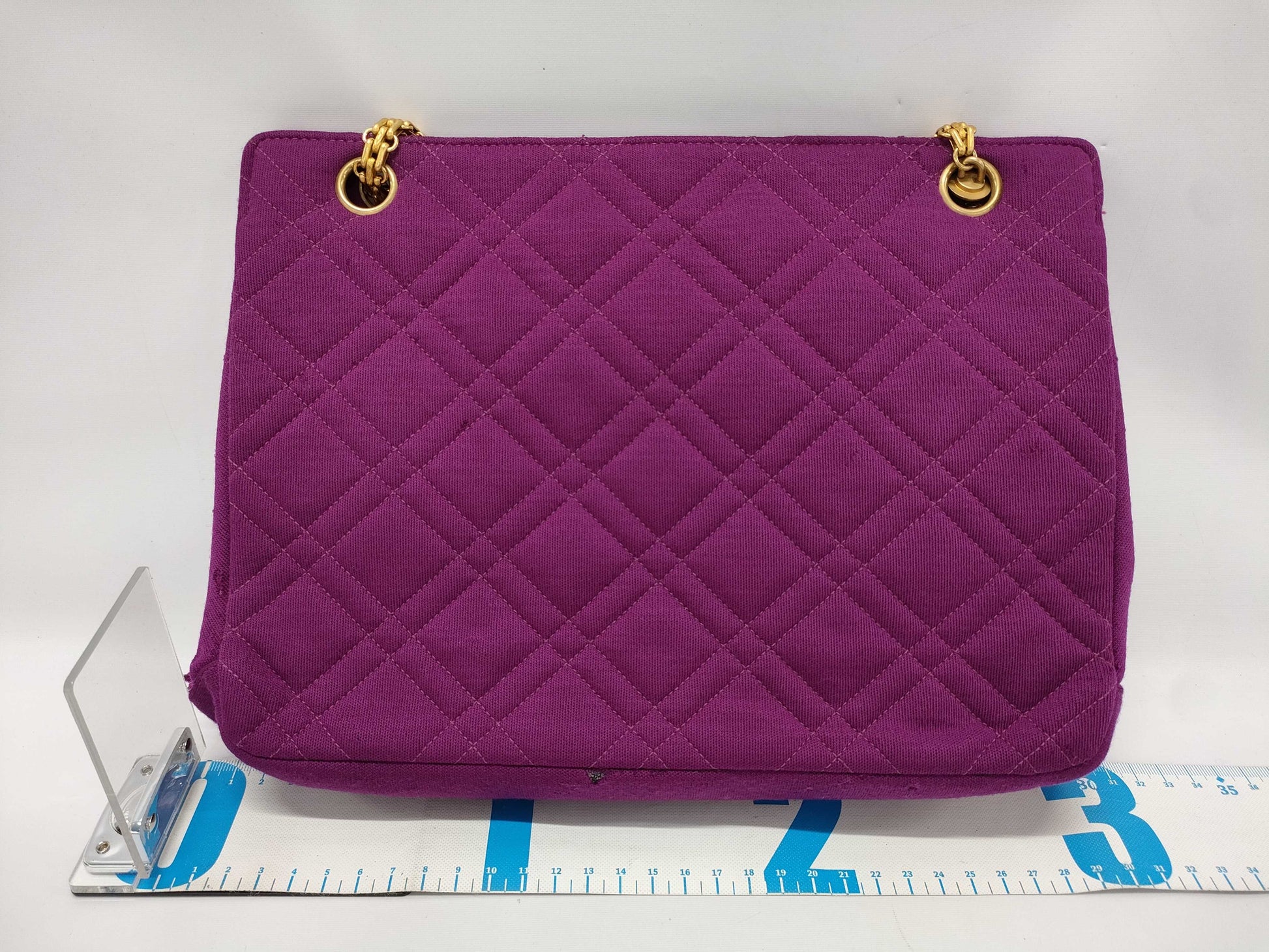 CHANEL Double Quilted Square Tote, Purple, Quilted Jersey Canvas, Gold Hardware, Shoulder Bag