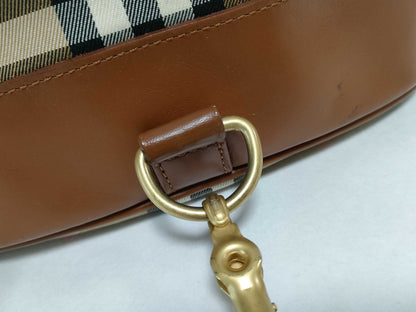 Burberry Drawstring Bag, Beige/Brown House Market Check Canvas with Gold Hardware, Shoulder Bag