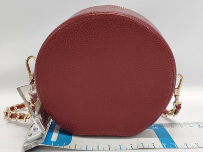CHANEL Round Crossbody Pouch in Red Caviar Leather with Gold Hardware