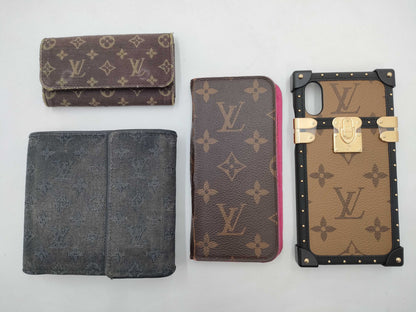 LOUIS VUITTON Monogram Mini Key Case, Folding Wallet, and iPhone Case Set of 4
