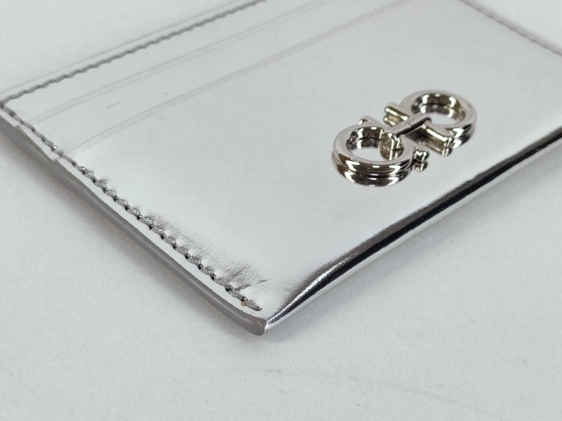 Salvatore Ferragamo Gancini Pass Case, Silver, Card Case, Pass Case, Business Card Holder