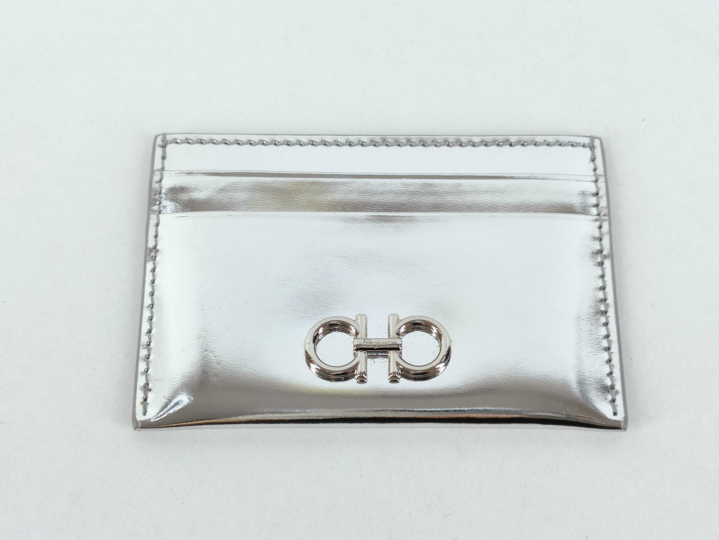 Salvatore Ferragamo Gancini Pass Case, Silver, Card Case, Pass Case, Business Card Holder