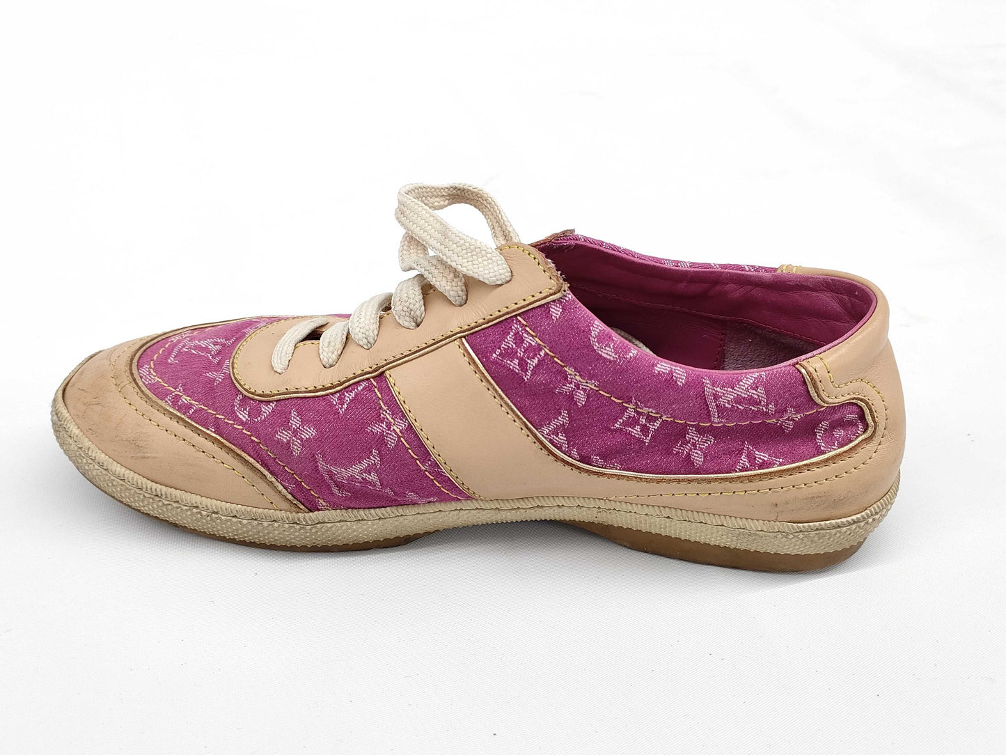 LOUIS VUITTON LV Monogram Denim Leather Sneakers Pink Size 36