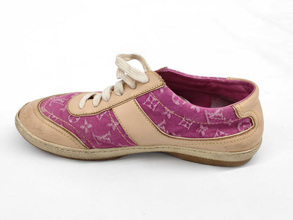 LOUIS VUITTON LV Monogram Denim Leather Sneakers Pink Size 36