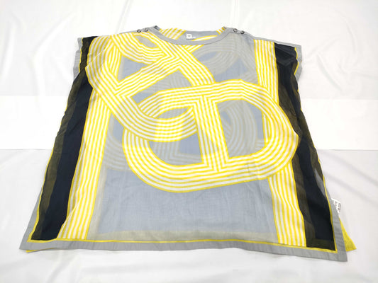 HERMES Poncho, White/Yellow Cotton, Size TU