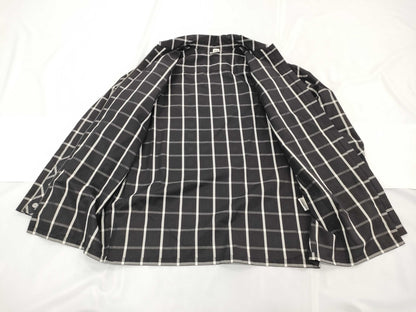 HERMES Zip-Up Check Shirt with Turn-Lock Zipper, Black Cotton, Size 34