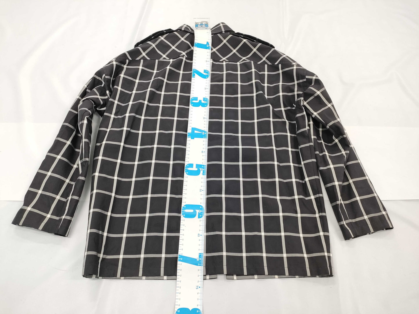 HERMES Zip-Up Check Shirt with Turn-Lock Zipper, Black Cotton, Size 34