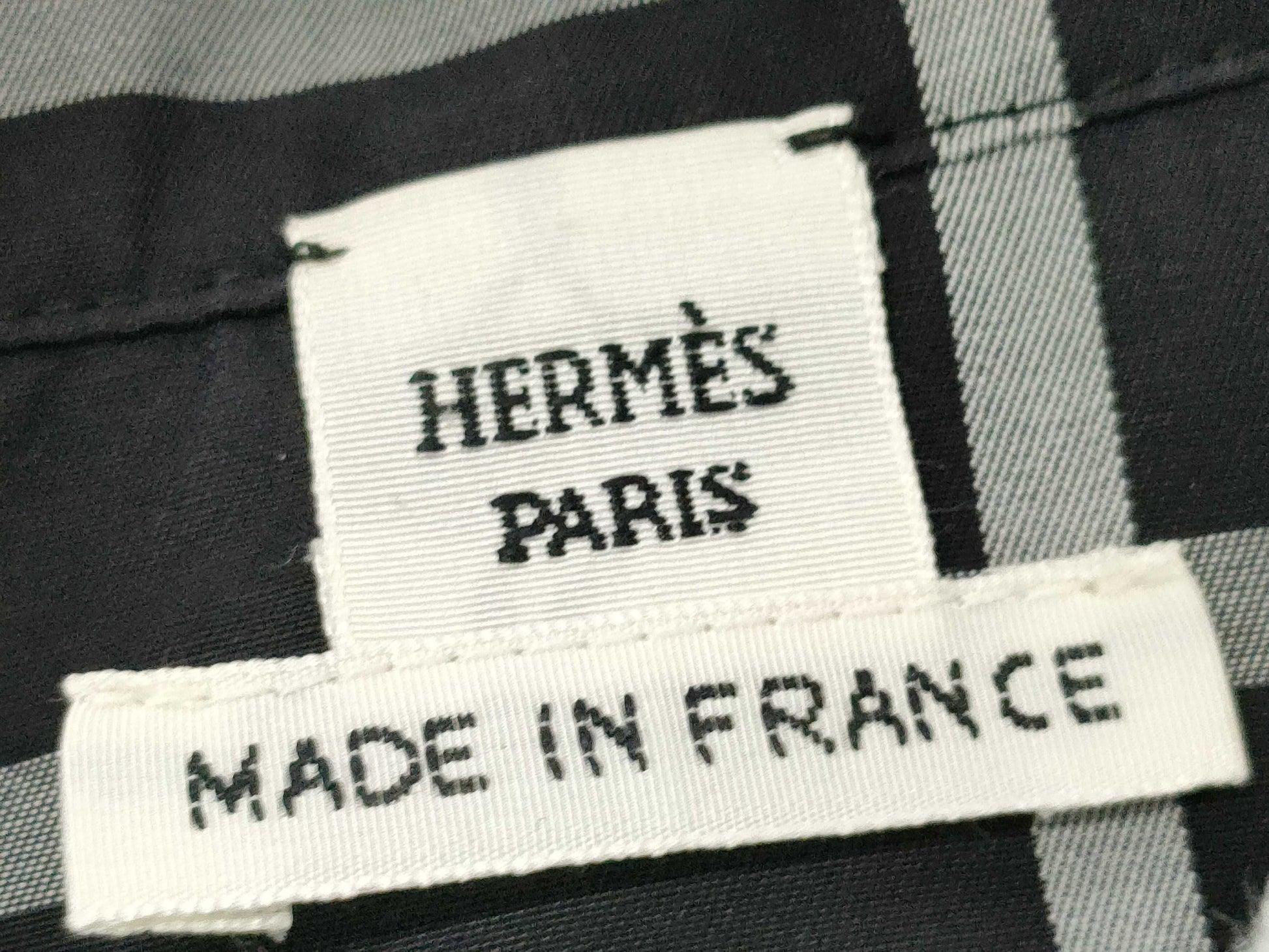 HERMES Zip-Up Check Shirt with Turn-Lock Zipper, Black Cotton, Size 34