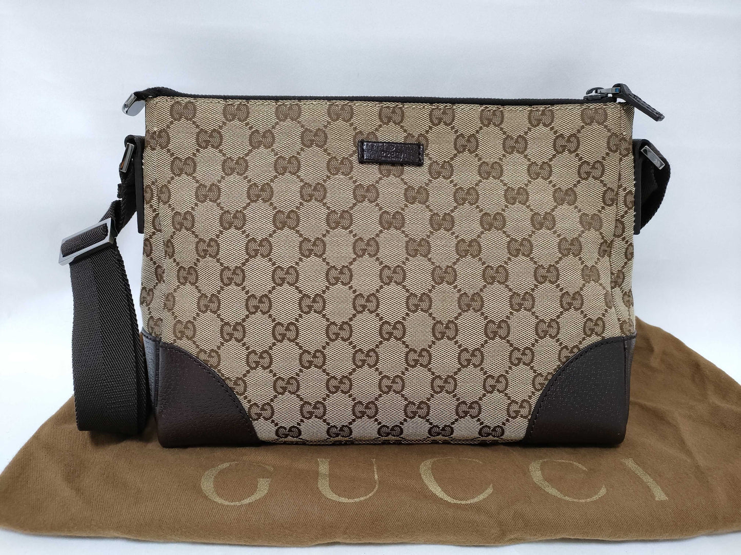 GUCCI GG Canvas Shoulder Bag, Canvas and Leather, Beige and Brown, 114273, Shoulder Bag