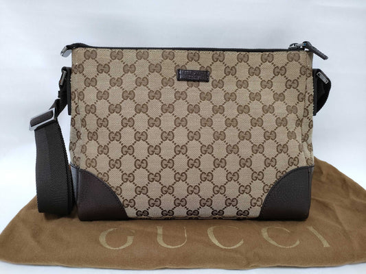 GUCCI GG Canvas Shoulder Bag, Canvas and Leather, Beige and Brown, 114273, Shoulder Bag