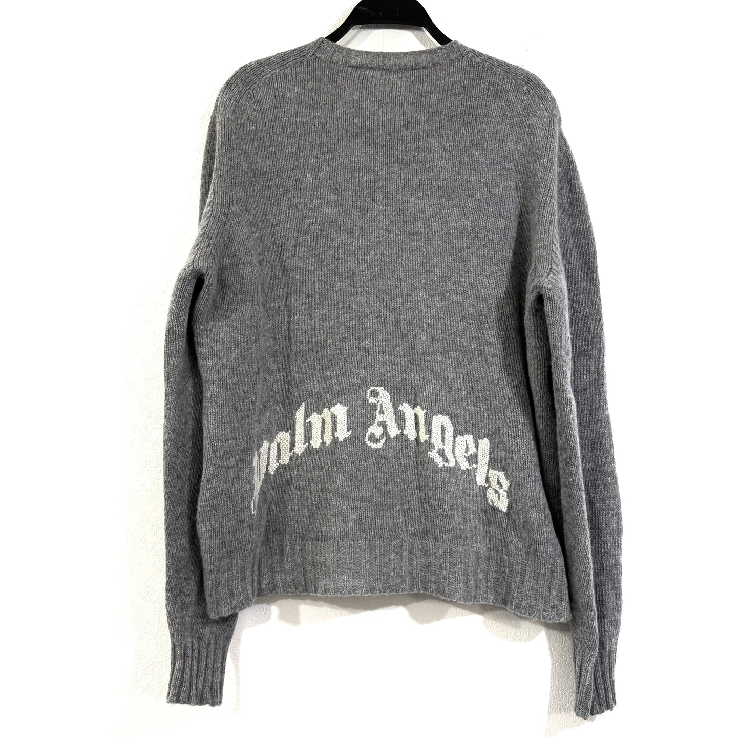 Palm Angels Back Logo Wool Blend Knit Gray Top