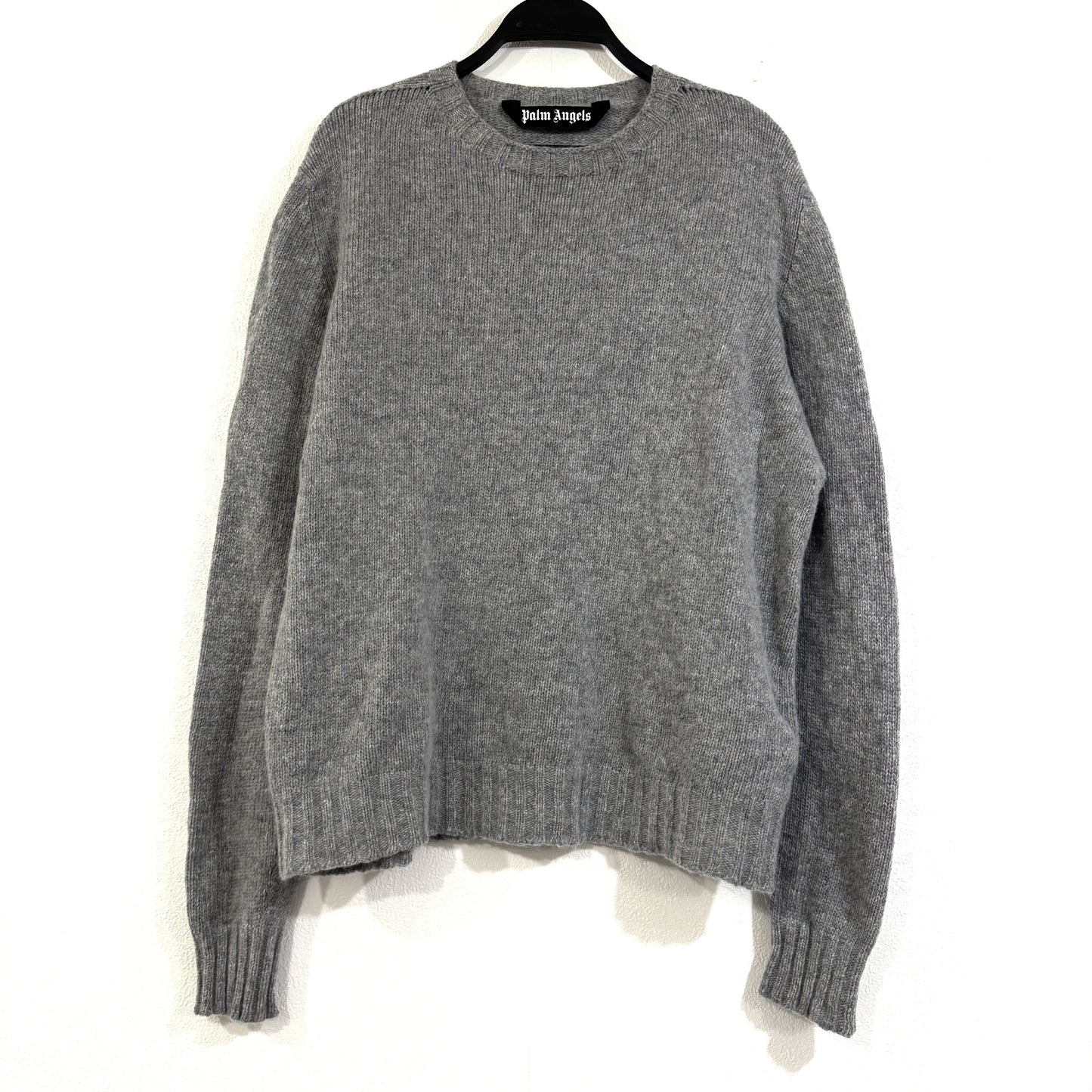 Palm Angels Back Logo Wool Blend Knit Gray Top