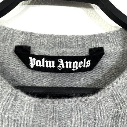 Palm Angels Back Logo Wool Blend Knit Gray Top