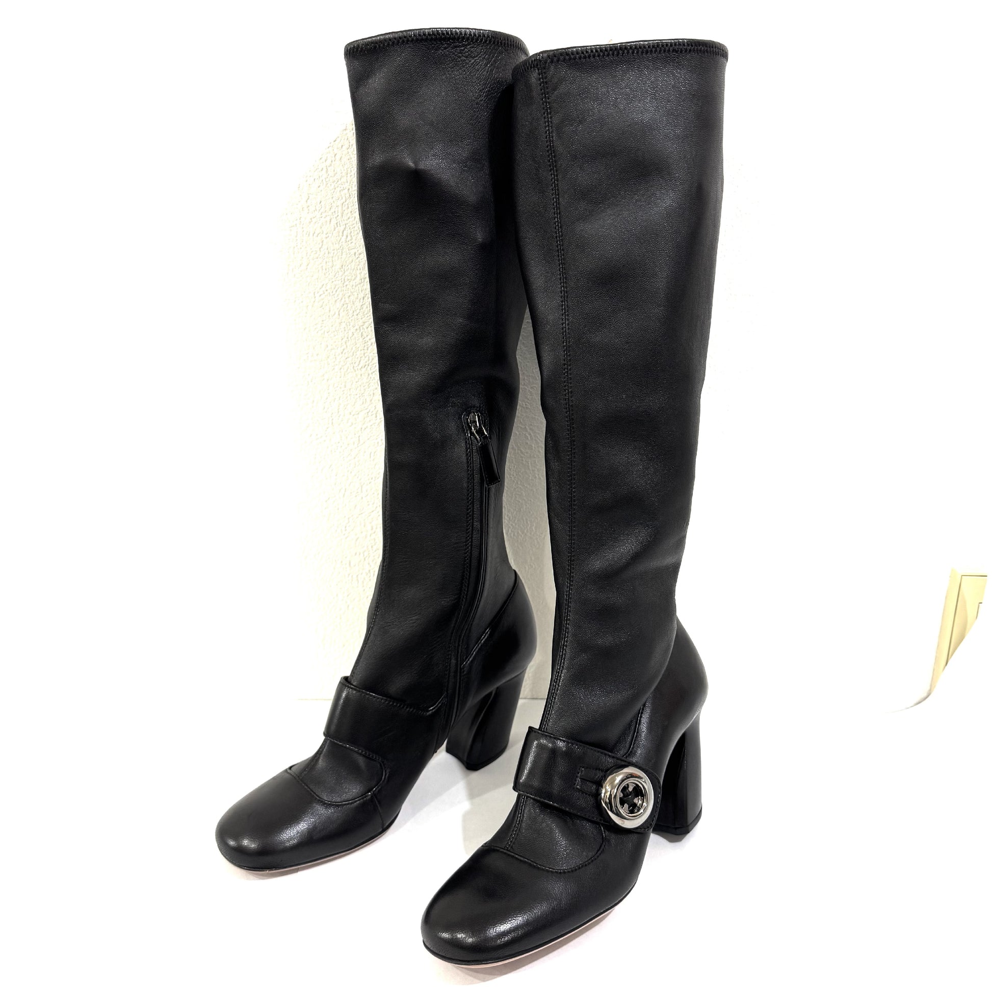 PRADA Leather Long Boots Size 36 with Prada Hardware and Belt Design Other Shoes