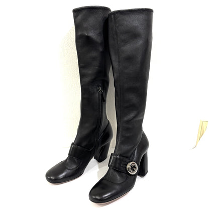 PRADA Leather Long Boots Size 36 with Prada Hardware and Belt Design Other Shoes