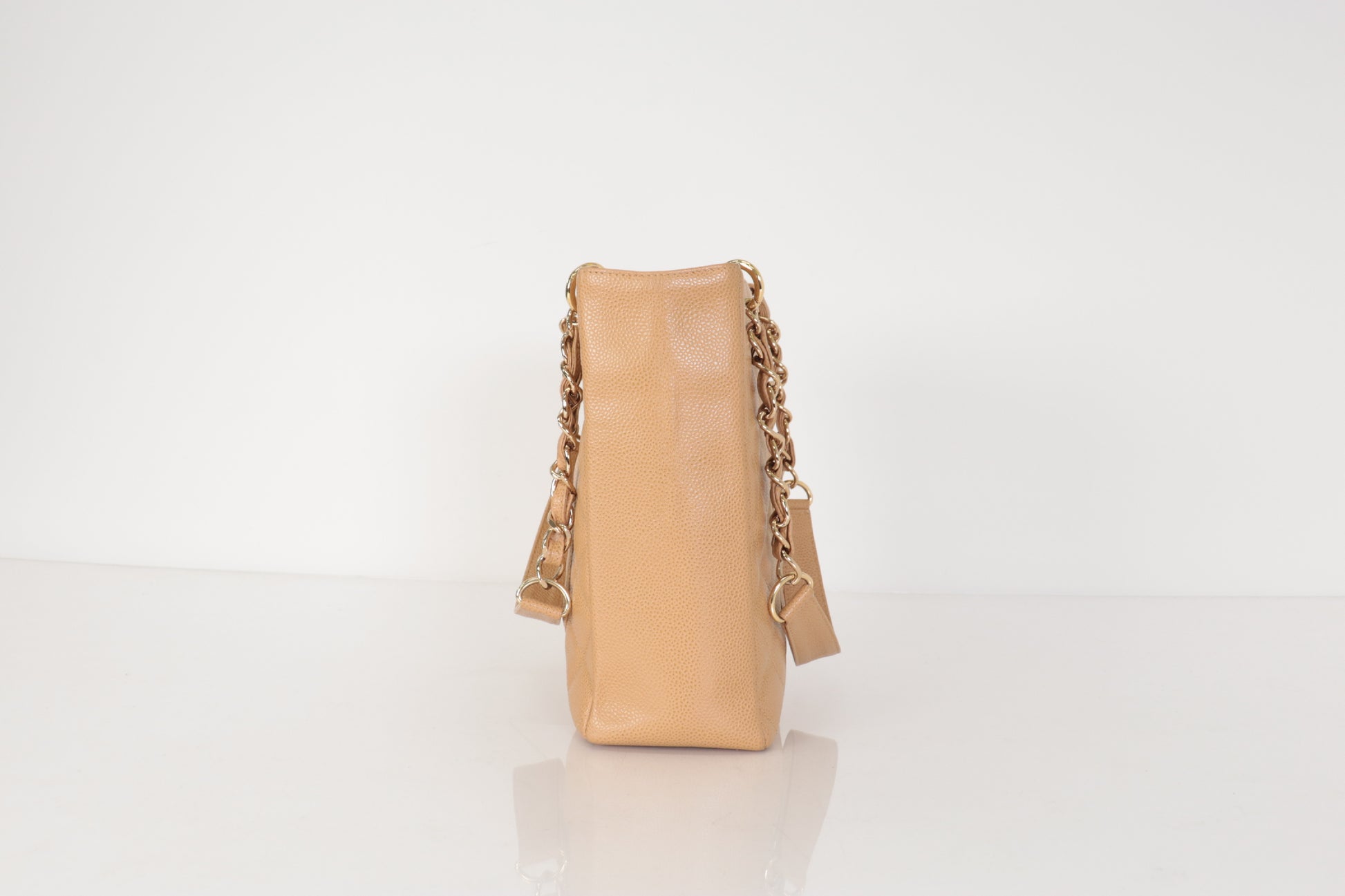 CHANEL Caviar Skin Deca Coco Caviar Chain Tote, Beige, No. 8 Tote Bag