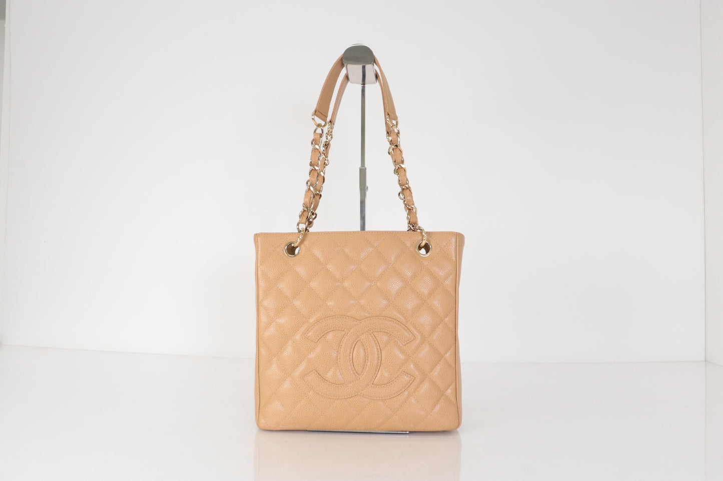 CHANEL Caviar Skin Deca Coco Caviar Chain Tote, Beige, No. 8 Tote Bag