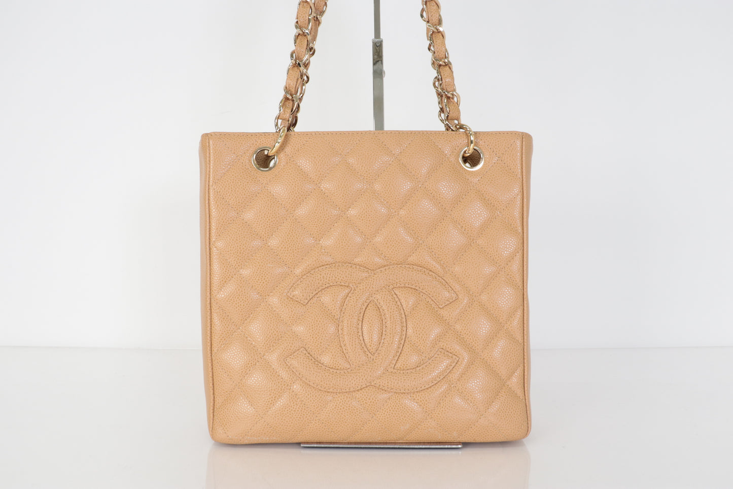 CHANEL Caviar Skin Deca Coco Caviar Chain Tote, Beige, No. 8 Tote Bag