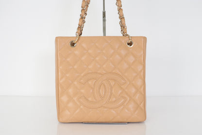 CHANEL Caviar Skin Deca Coco Caviar Chain Tote, Beige, No. 8 Tote Bag