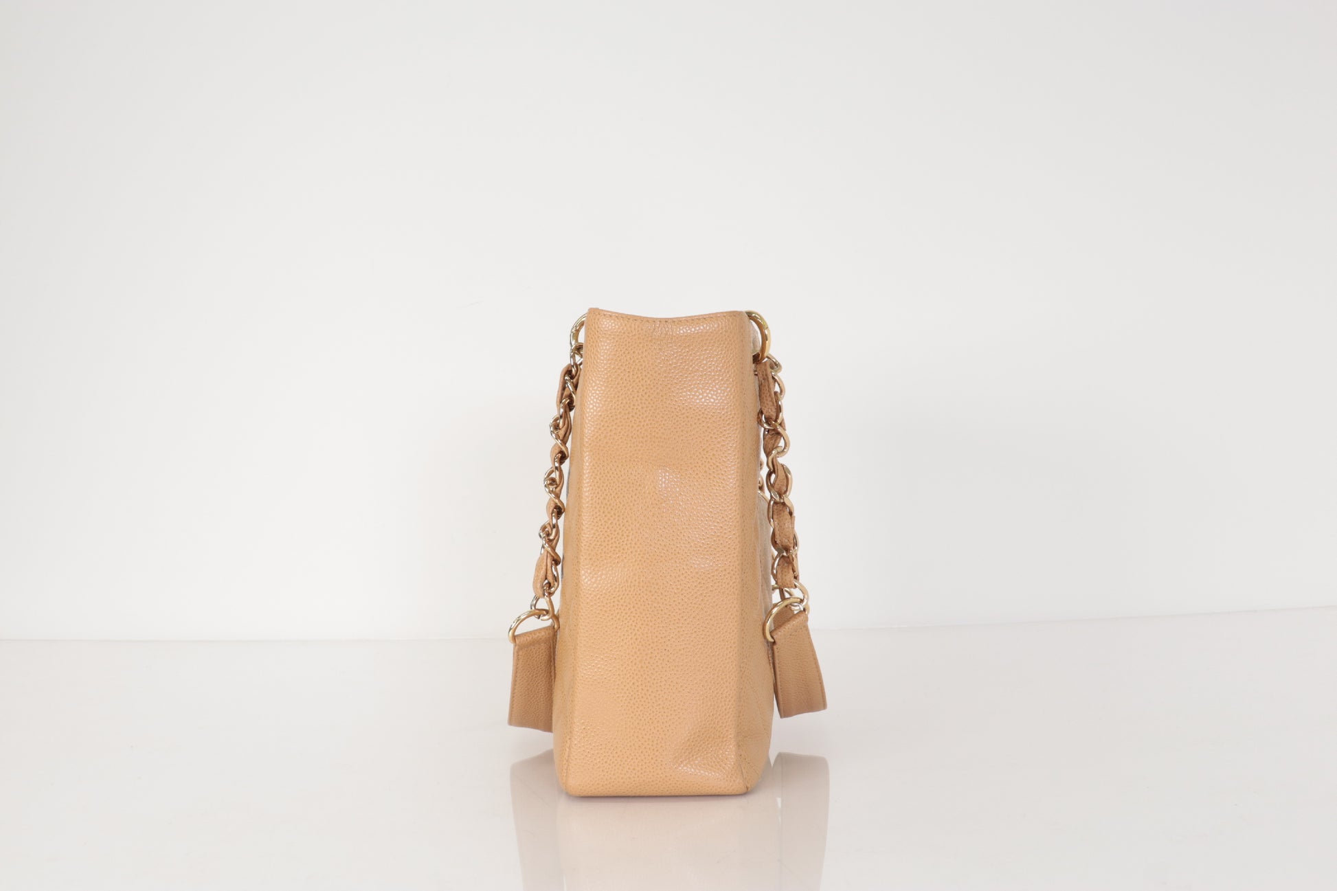 CHANEL Caviar Skin Deca Coco Caviar Chain Tote, Beige, No. 8 Tote Bag