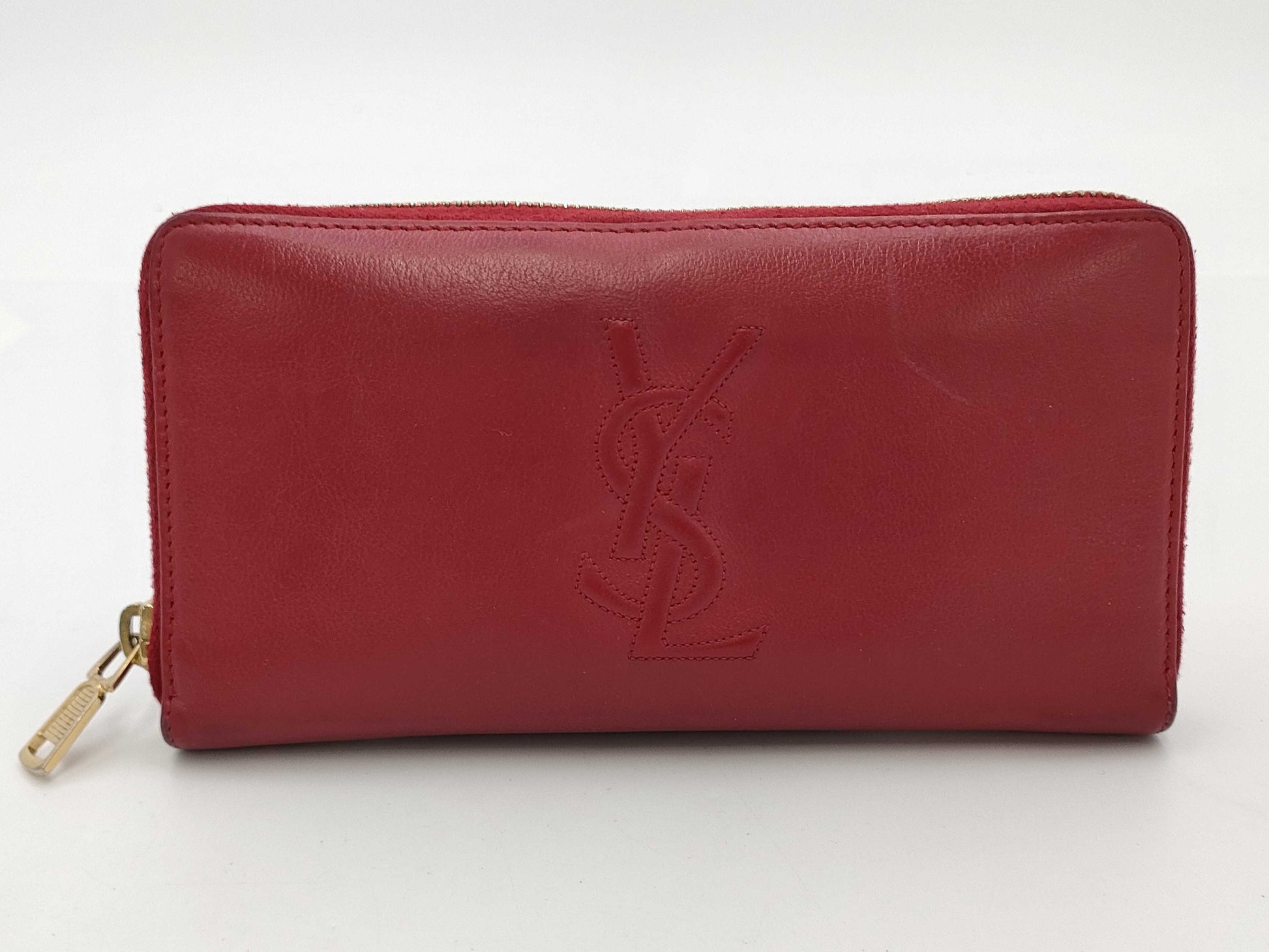 Yves Saint Laurent round zipper red wallet