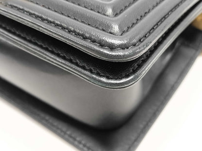 CHANEL Lambskin Boy Chanel Mini Chain Shoulder Bag Black Shoulder Bag