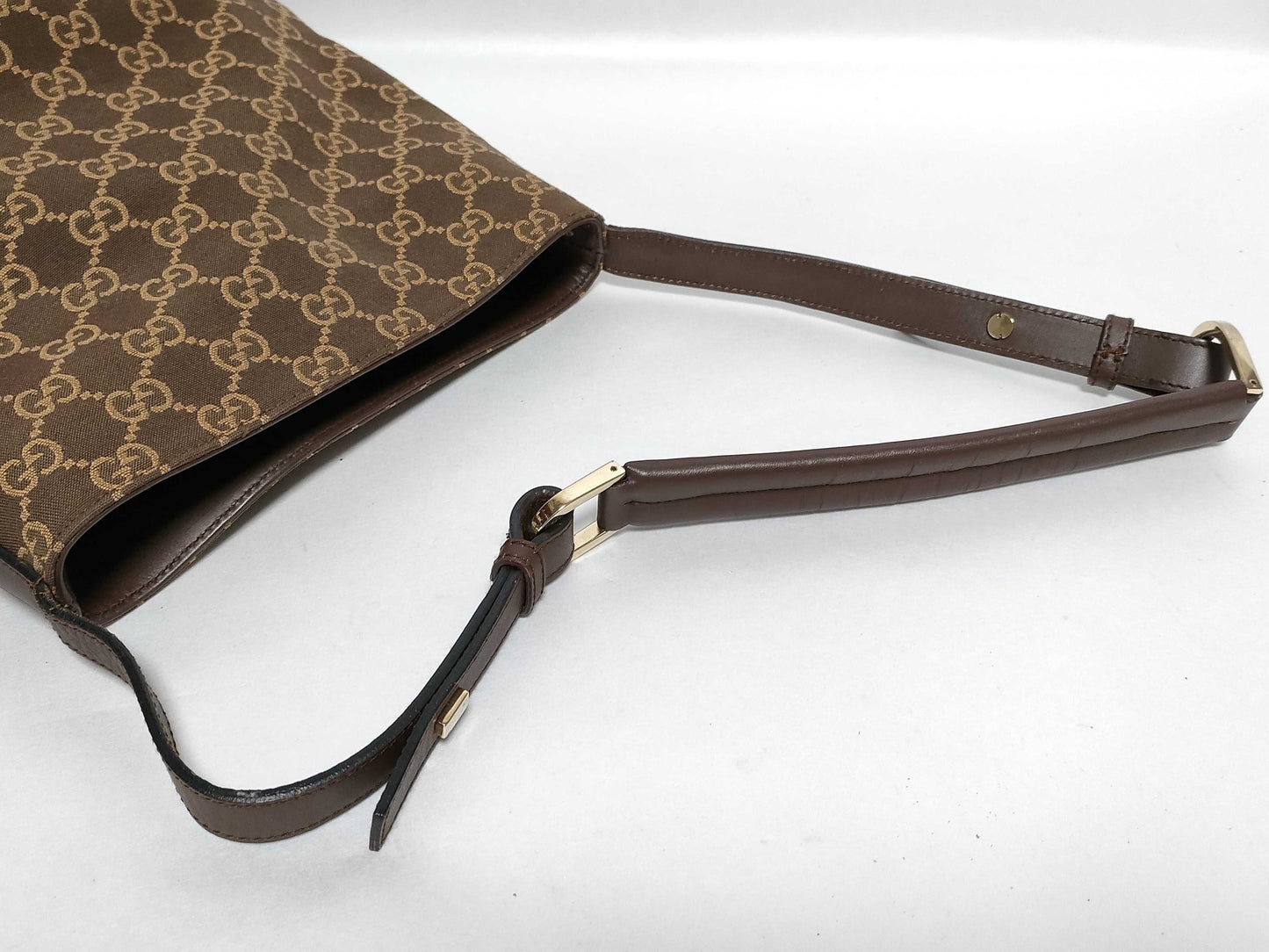 GUCCI GG Canvas 001.4286.001998 GG Semi-Shoulder Bag Canvas/Leather Brown Shoulder Bag