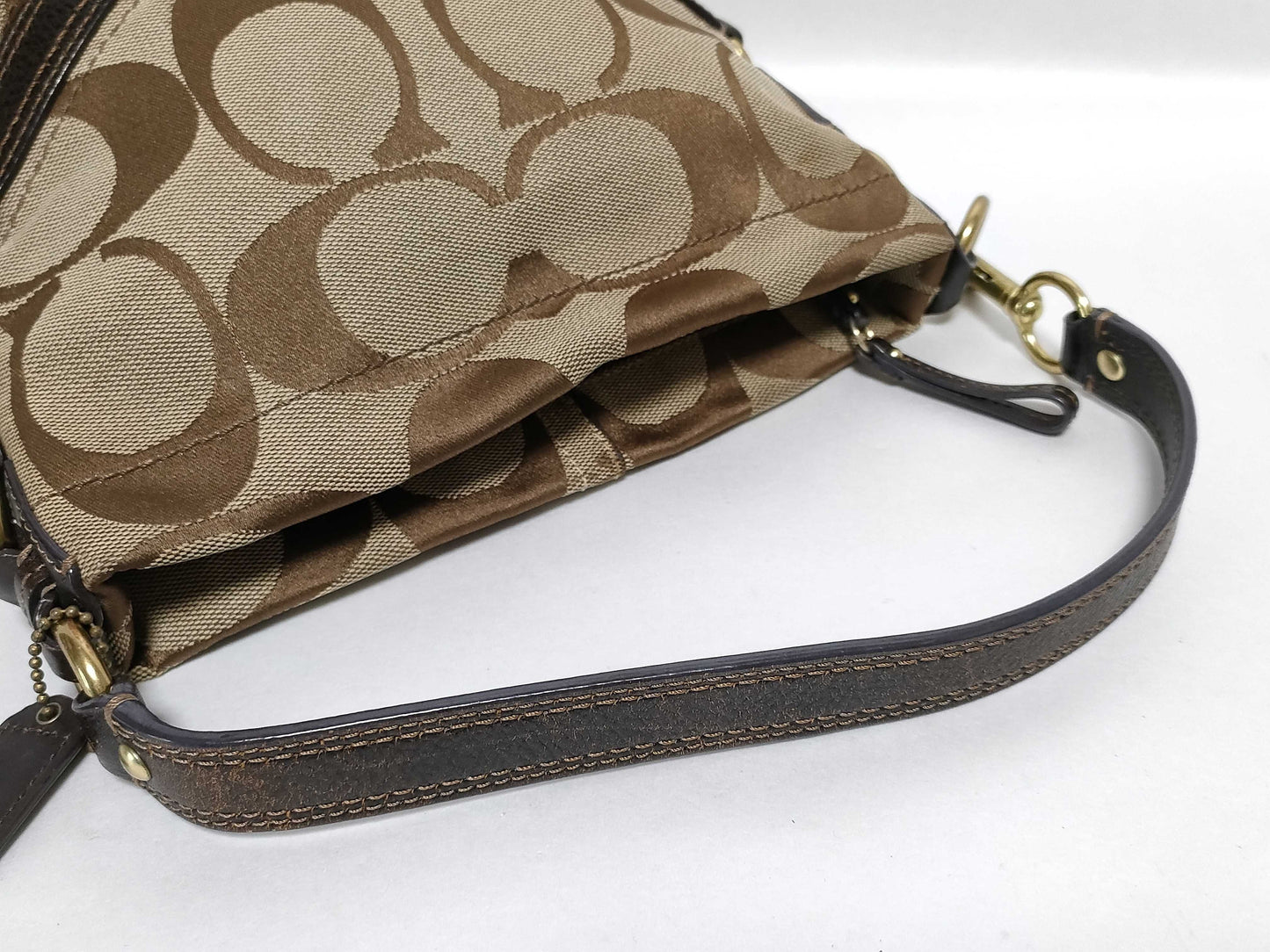 COACH Signature 40347 Signature Handbag Canvas/Leather Beige/Brown Handbag
