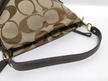 COACH Signature 40347 Signature Handbag Canvas/Leather Beige/Brown Handbag
