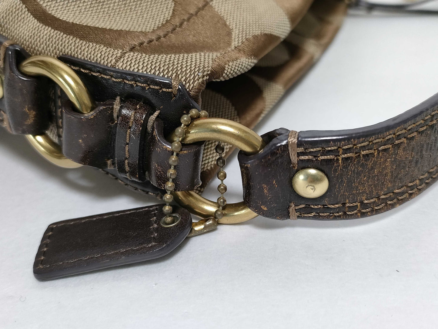 COACH Signature 40347 Signature Handbag Canvas/Leather Beige/Brown Handbag