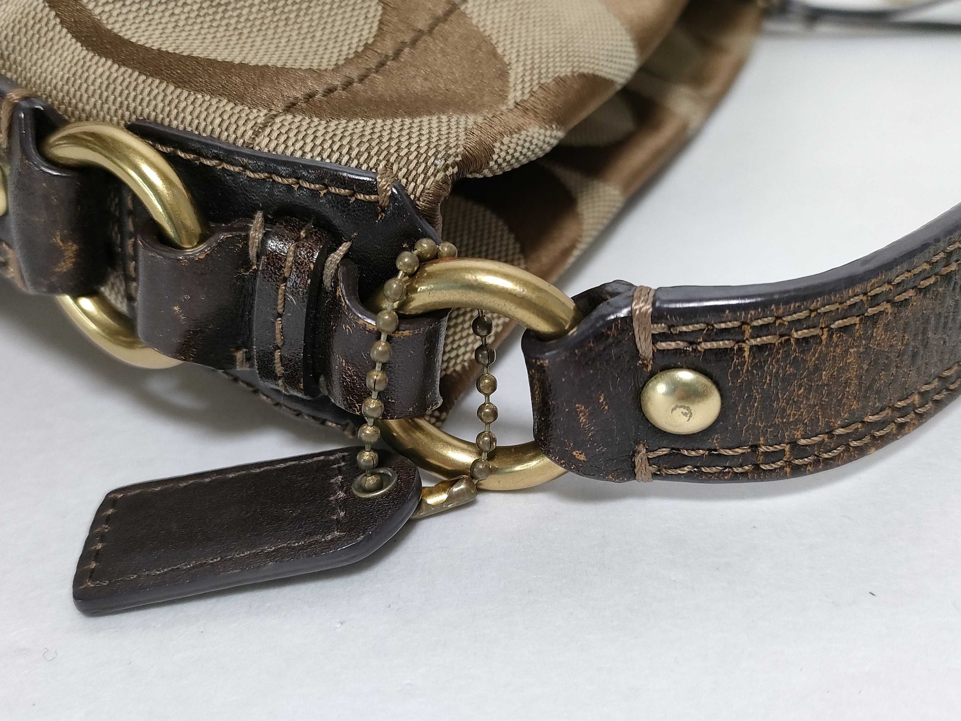 COACH Signature 40347 Signature Handbag Canvas/Leather Beige/Brown Handbag