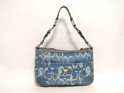 COACH Signature 2172 Semi-Shoulder Bag Canvas/Suede Blue Shoulder Bag