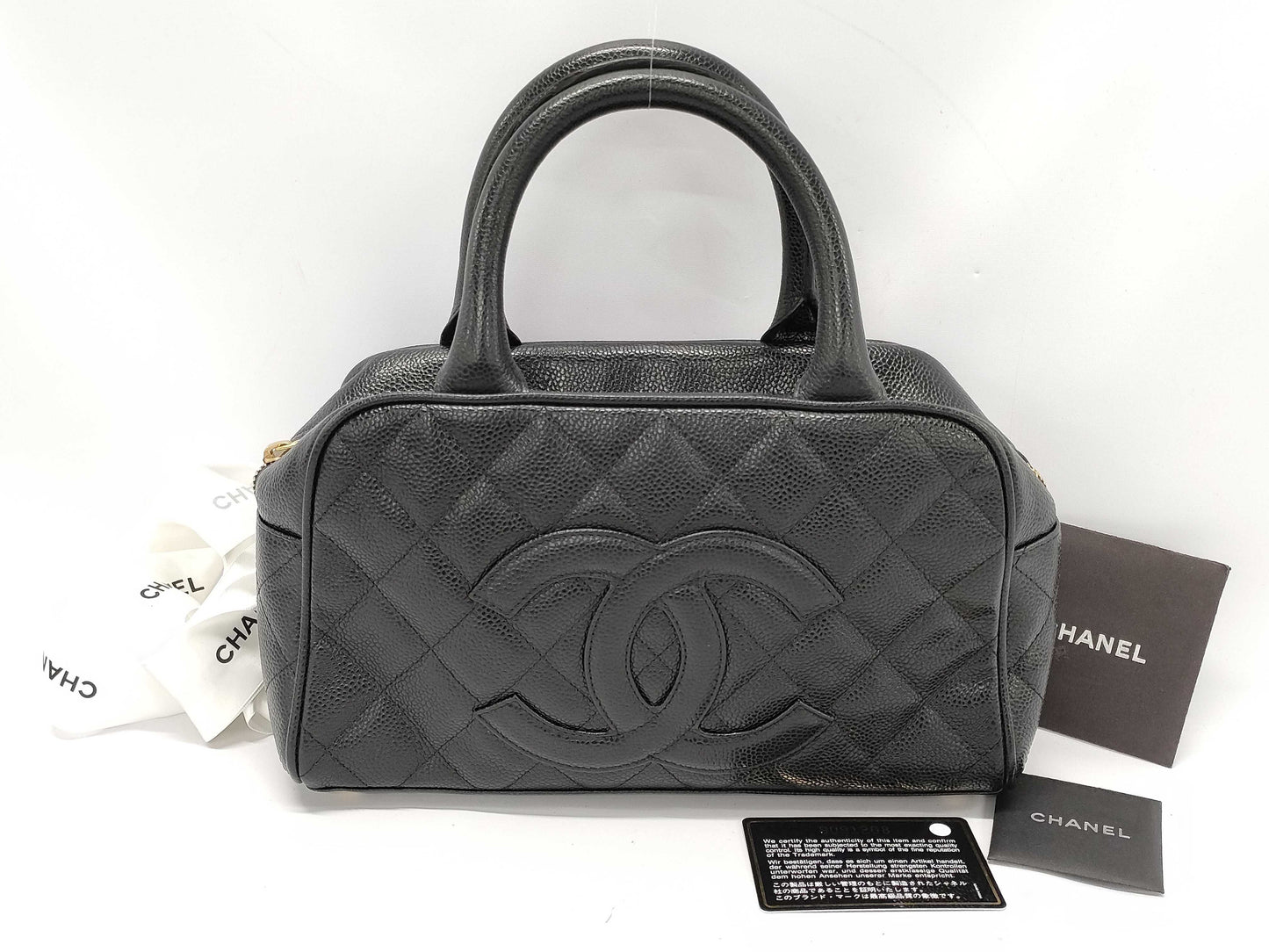 CHANEL CHANEL Matelasse Caviar Skin Deca Coco Mini Boston Bag, Handle Unbroken, Card and Sticker Included