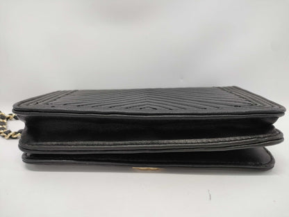 CHANEL Chevron V-Stitch Chain Wallet Black 23 Series Box and Sticker Included Shoulder Bag