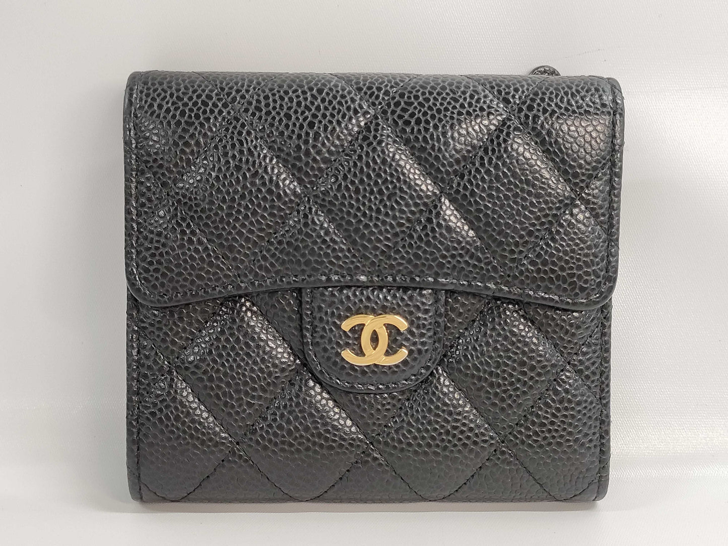CHANEL Matelasse Caviar Leather Tri-fold Wallet, No. 22, Black