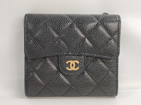 CHANEL Matelasse Caviar Leather Tri-fold Wallet, No. 22, Black