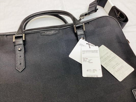Sanyo Shokai Christbridge Black Label Checkered Nylon and Cowhide Leather Business Bag, Black, New with Tags